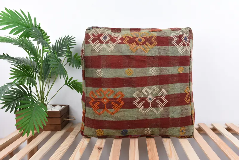 長方形のオットマン用プーフ、手作りのトルコキリム用プーフ