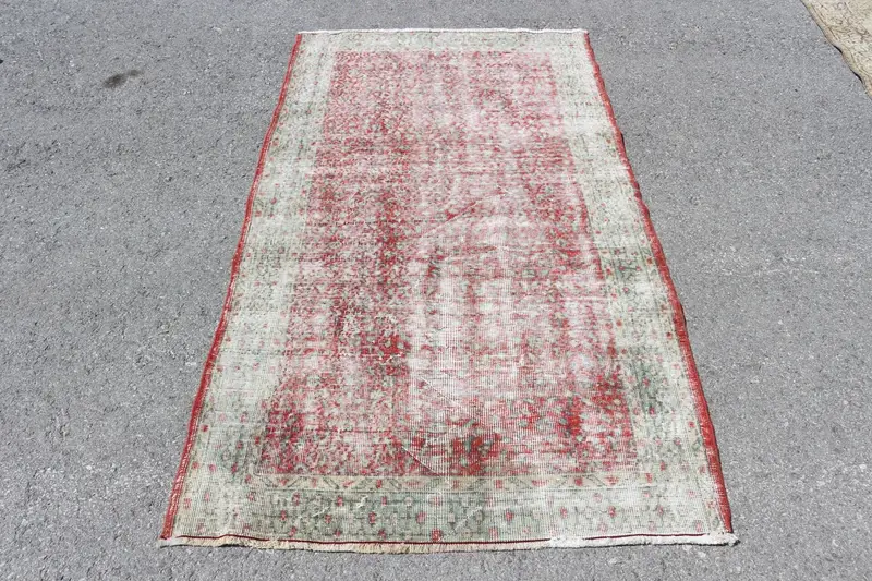 Türk Halısı, 3.6x6.4 ft Vintage Halı, Kırmızı Beyaz Fas Yün Halısı - 1