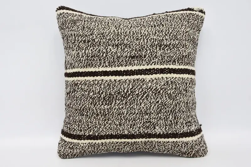 Small Square Vintage Striped Pillow Cover, Brown Moroccan 12x12 inch Cushion - 1