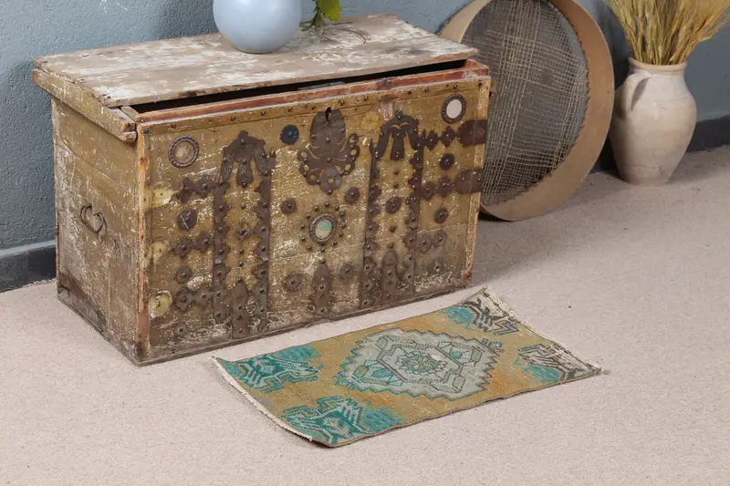 1.2x2.1フィートのラグ、ブラウン&グリーンの植物柄