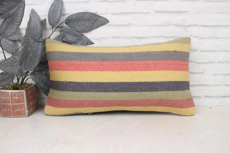 Kilim Cushion Sham, Home Decor Pillow, Retro Pillow Cover, Pillow for Sofa, Pillow Case, 12x24 Yellow Pillow Sham, Turkish Bench Pillow - 1
