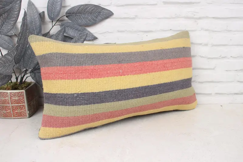 Kilim Cushion Sham, Home Decor Pillow, Retro Pillow Cover, Pillow for Sofa, Pillow Case, 12x24 Yellow Pillow Sham, Turkish Bench Pillow - 3