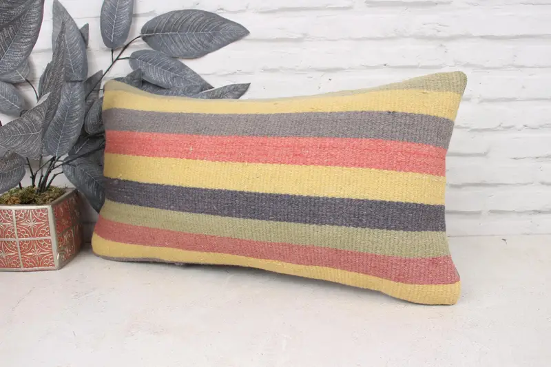 Kilim Cushion Sham, Home Decor Pillow, Retro Pillow Cover, Pillow for Sofa, Pillow Case, 12x24 Yellow Pillow Sham, Turkish Bench Pillow - 4