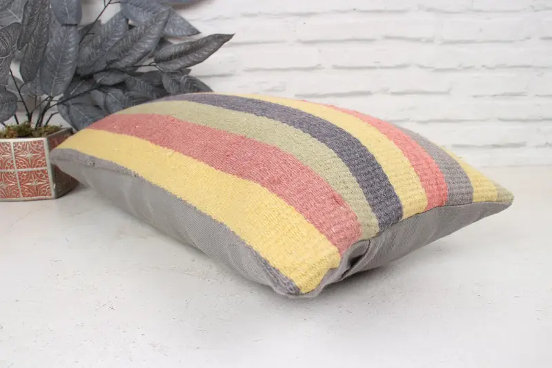 Kilim Cushion Sham, Home Decor Pillow, Retro Pillow Cover, Pillow for Sofa, Pillow Case, 12x24 Yellow Pillow Sham, Turkish Bench Pillow - 6