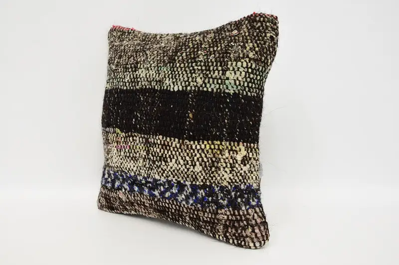 Vintage Pillow, Antique Pillows, Morroccon Kilim Cushion Pillow Case, 12x12 Brown Pillow Cover, Kilim Pillow Cover, Cushion - 4