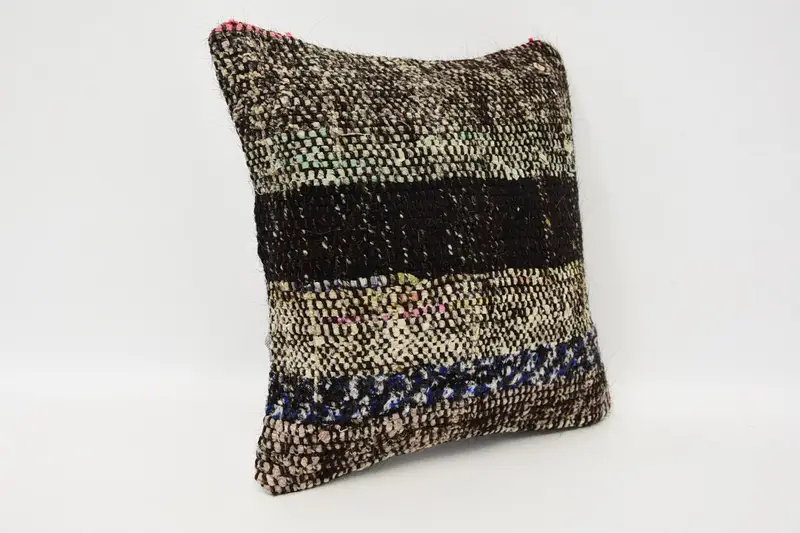 Vintage Pillow, Antique Pillows, Morroccon Kilim Cushion Pillow Case, 12x12 Brown Pillow Cover, Kilim Pillow Cover, Cushion - 3