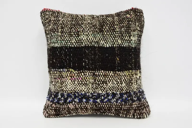 Vintage Pillow, Antique Pillows, Morroccon Kilim Cushion Pillow Case, 12x12 Brown Pillow Cover, Kilim Pillow Cover, Cushion - 1