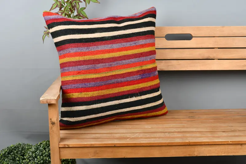 24x24 Red Pillow Case, Turkish Kilim Pillow, Cushion Cover, Vintage Kilim Throw Pillow, Luxury Cushion, Ethnical Kilim Rug Pillow - 1