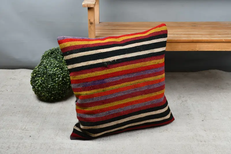 24x24 Red Pillow Case, Turkish Kilim Pillow, Cushion Cover, Vintage Kilim Throw Pillow, Luxury Cushion, Ethnical Kilim Rug Pillow - 7