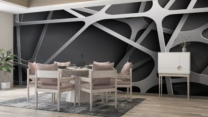 3d Effect, 3d, Black Wall Mural, Trendy Wall Print, Contemporary Wall Poster, Abstract Mural, Modern Wall Paper, Luxury Wall Art, - 5