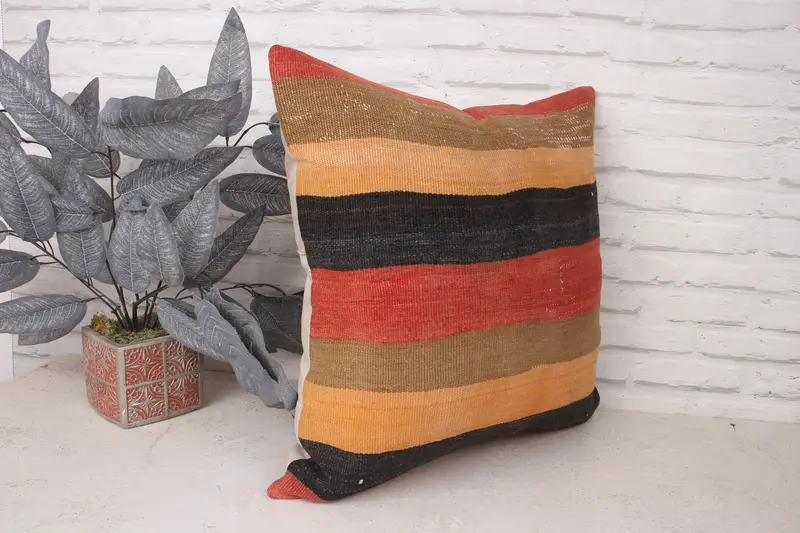 Decorative Throw Pillow Case, Turkish Pillow, Cushion, 20x20 Red Pillow Case, Ethnical Kilim Rug Pillow, Turkish Kilim Pillow - 3