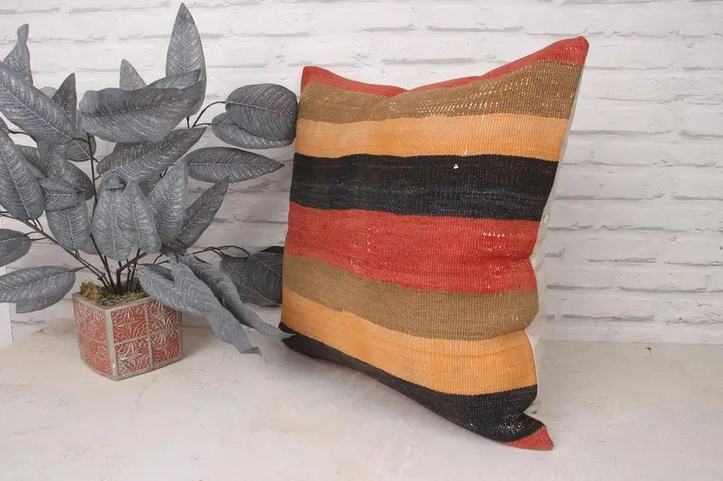 Decorative Throw Pillow Case, Turkish Pillow, Cushion, 20x20 Red Pillow Case, Ethnical Kilim Rug Pillow, Turkish Kilim Pillow - 4