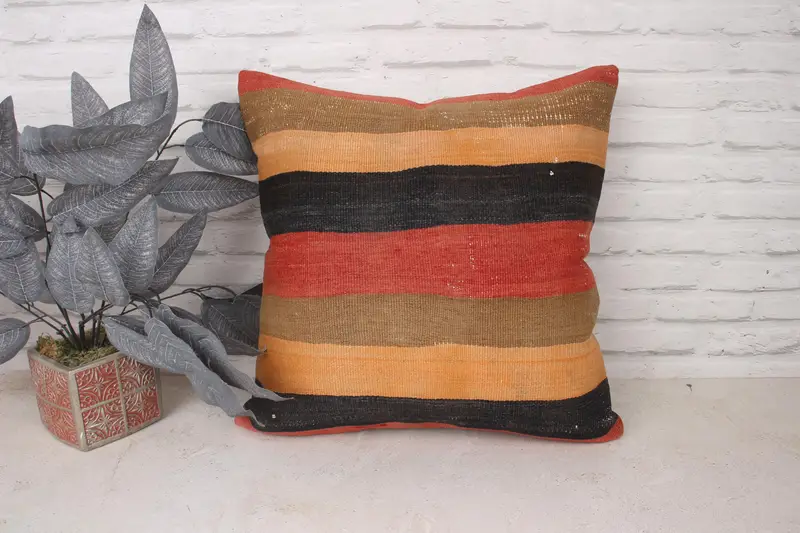 Decorative Throw Pillow Case, Turkish Pillow, Cushion, 20x20 Red Pillow Case, Ethnical Kilim Rug Pillow, Turkish Kilim Pillow - 1