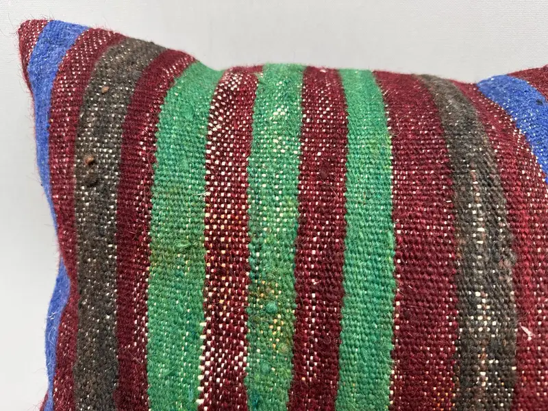 Turkish Kilim Pillow, Bright Pillow Case, Interior Designer Pillow, Cushion, Authentic Pillow Sham, 12x20 Green Pillow Cover, Vintage Pillow - 5