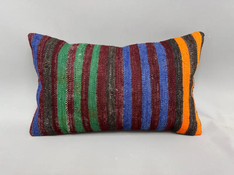 Turkish Kilim Pillow, Bright Pillow Case, Interior Designer Pillow, Cushion, Authentic Pillow Sham, 12x20 Green Pillow Cover, Vintage Pillow - 4