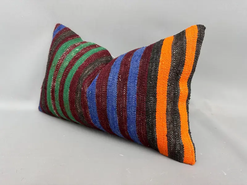 Turkish Kilim Pillow, Bright Pillow Case, Interior Designer Pillow, Cushion, Authentic Pillow Sham, 12x20 Green Pillow Cover, Vintage Pillow - 3
