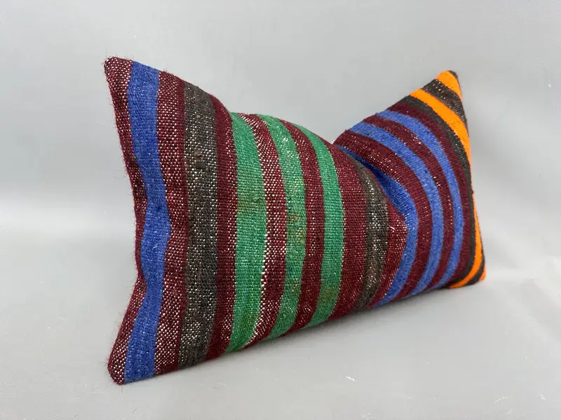 Turkish Kilim Pillow, Bright Pillow Case, Interior Designer Pillow, Cushion, Authentic Pillow Sham, 12x20 Green Pillow Cover, Vintage Pillow - 2