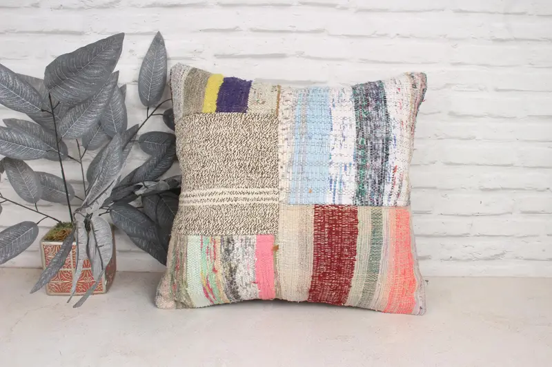 Pillow Sham, Gift Pillow, Nautical Throw Pillow Sham, Vintage Kilim Pillow, 20x20 Blue Cushion, Hippie Throw Cushion, Kilim Pillow - 1