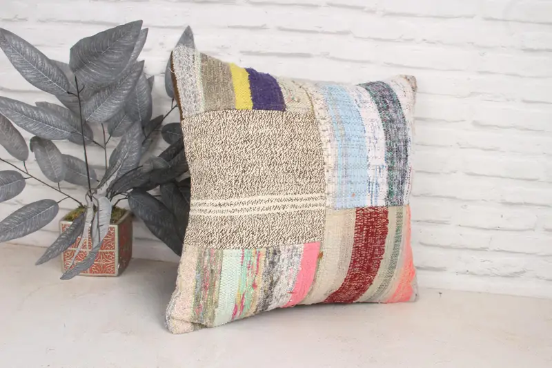 Pillow Sham, Gift Pillow, Nautical Throw Pillow Sham, Vintage Kilim Pillow, 20x20 Blue Cushion, Hippie Throw Cushion, Kilim Pillow - 3