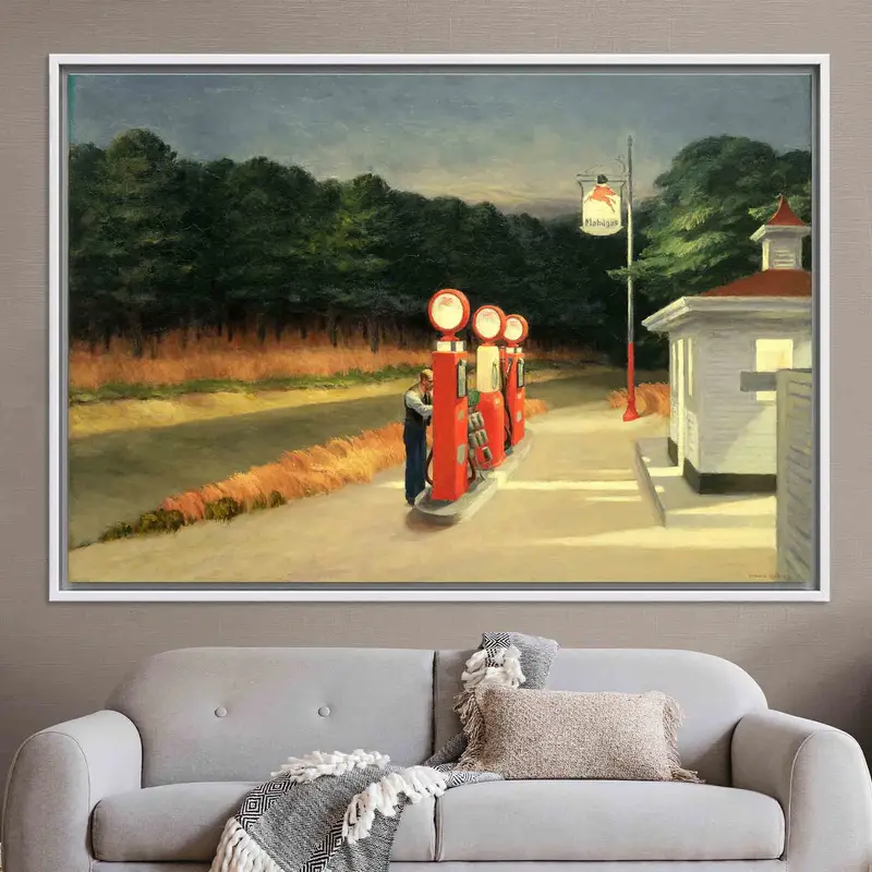 Moderne Edward Hopper-Leinwand: Amerikanischer Tankstellendruck