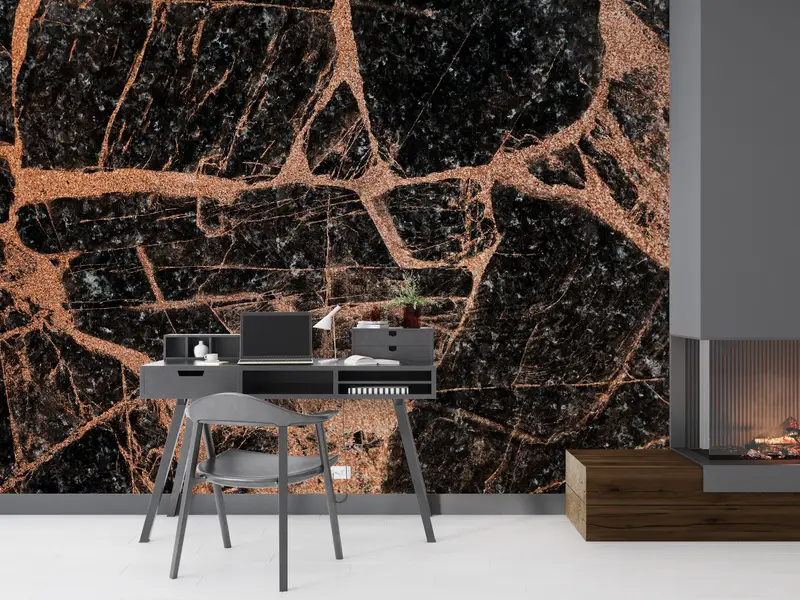Marble Wall Painting, Copper Marble Wall Poster, , Paper Wall Art, Bright Wall Paper, Custom Wall Paper, Black Marble Wall Print, - 2