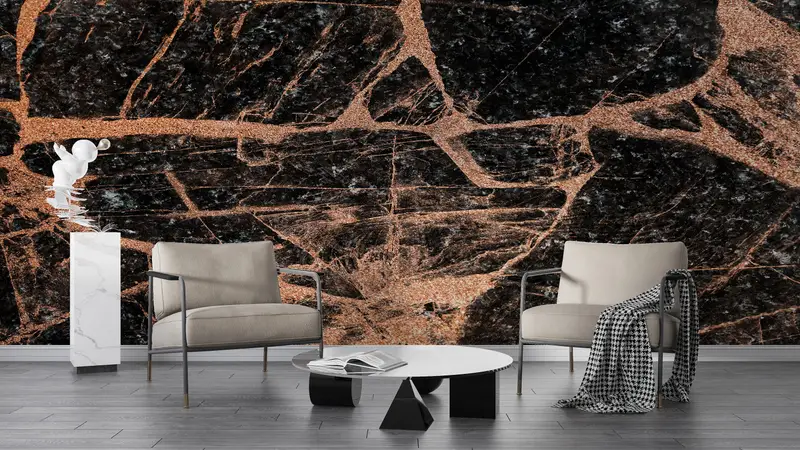 Marble Wall Painting, Copper Marble Wall Poster, , Paper Wall Art, Bright Wall Paper, Custom Wall Paper, Black Marble Wall Print, - 4