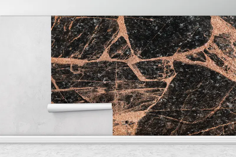 Marble Wall Painting, Copper Marble Wall Poster, , Paper Wall Art, Bright Wall Paper, Custom Wall Paper, Black Marble Wall Print, - 1