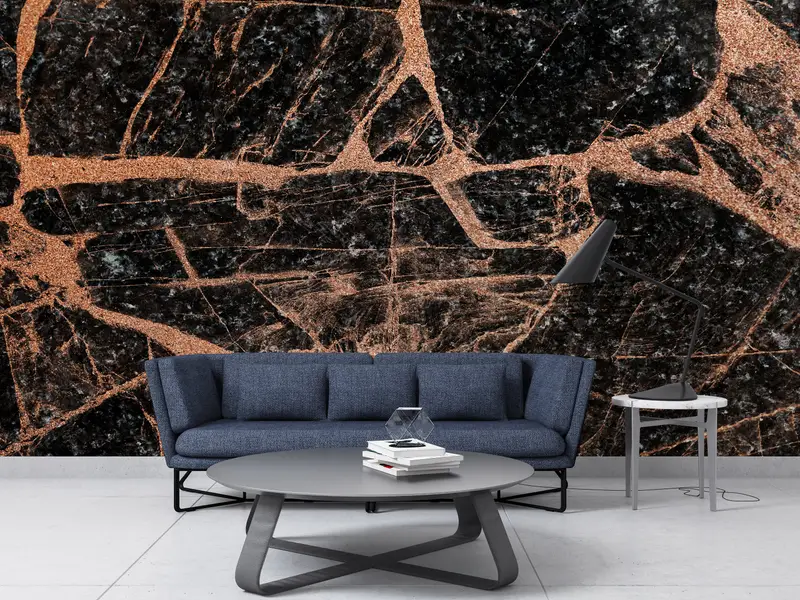 Marble Wall Painting, Copper Marble Wall Poster, , Paper Wall Art, Bright Wall Paper, Custom Wall Paper, Black Marble Wall Print, - 5