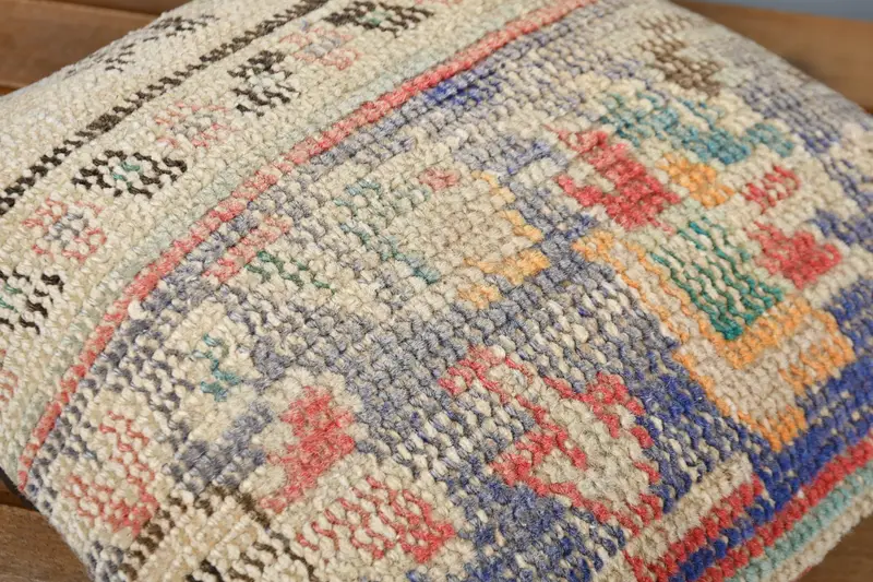 Cushion, Boho Pillow, Vintage Kilim Pillow, Boho Chic Pillow, Retro Pillow Sham, Neutral Cushion, Ethnical Kilim Rug Pillow, 12x12 Blue Pillow Sham - 4