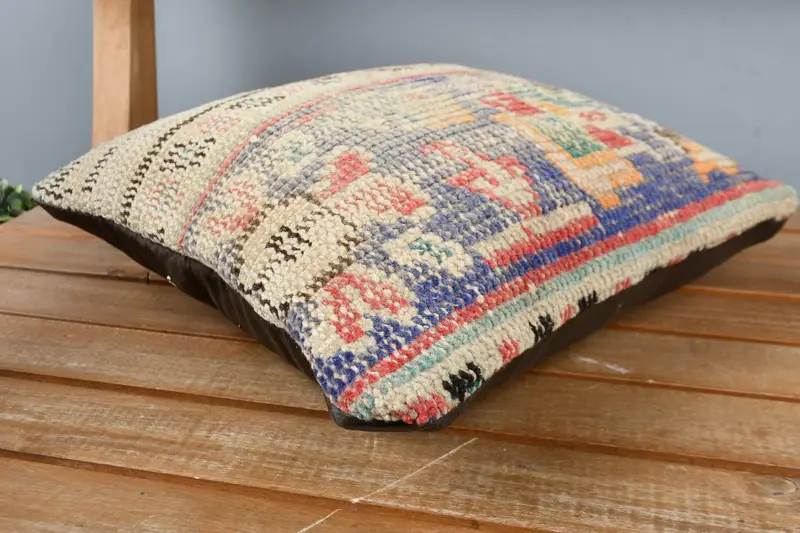 Cushion, Boho Pillow, Vintage Kilim Pillow, Boho Chic Pillow, Retro Pillow Sham, Neutral Cushion, Ethnical Kilim Rug Pillow, 12x12 Blue Pillow Sham - 3
