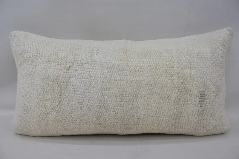 Home Decor Pillow, Cushion, 12x24 White Pillow, Tapestry Cushion Case, Turkish Pillow, Seat Pillow Case, Vintage Kilim Throw Pillow - 1