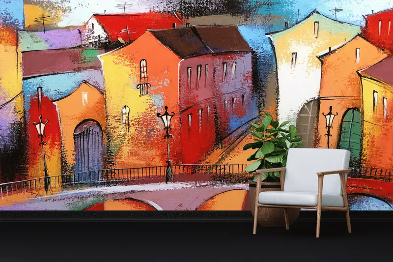 Modern Baskılı Duvar Kağıdı: Trendy Mekanlar için Soyut Şehir Görünümü