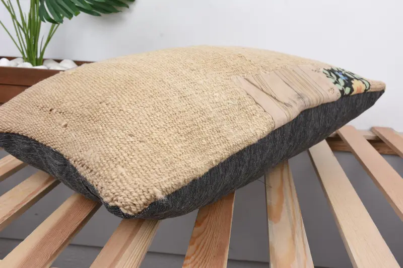 Pillow Cover, Handmade Kilim Cushion, Art Deco Cushion, Vintage Kilim Pillow, 16x24 Beige Pillow, Kilim Pillow, Outdoor Bolster Pillow Sham - 6