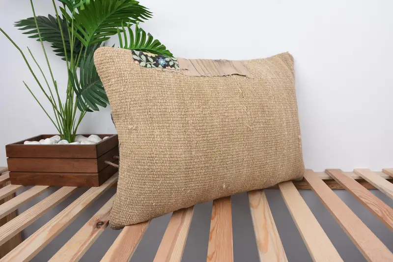 Pillow Cover, Handmade Kilim Cushion, Art Deco Cushion, Vintage Kilim Pillow, 16x24 Beige Pillow, Kilim Pillow, Outdoor Bolster Pillow Sham - 4