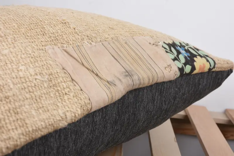 Pillow Cover, Handmade Kilim Cushion, Art Deco Cushion, Vintage Kilim Pillow, 16x24 Beige Pillow, Kilim Pillow, Outdoor Bolster Pillow Sham - 7