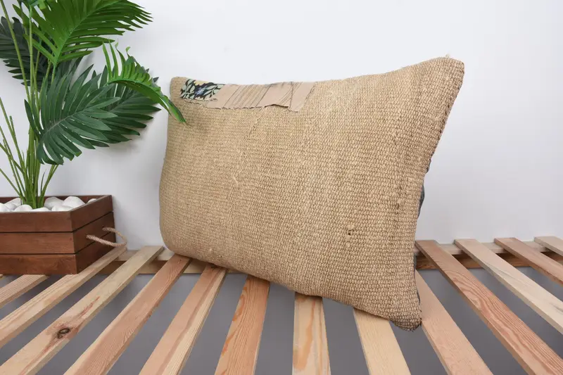 Pillow Cover, Handmade Kilim Cushion, Art Deco Cushion, Vintage Kilim Pillow, 16x24 Beige Pillow, Kilim Pillow, Outdoor Bolster Pillow Sham - 5
