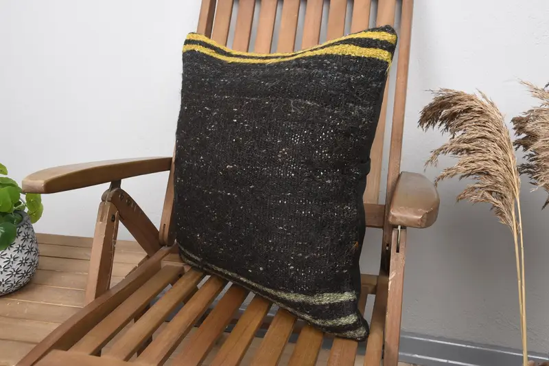 Vintage Kilim Pillow, Vintage Kilim Throw Pillow, 20x20 Brown Pillow Case, Office Chair Pillow Cover, Pillow Sham, Armchair Pillow Sham, Gift Pillow - 3