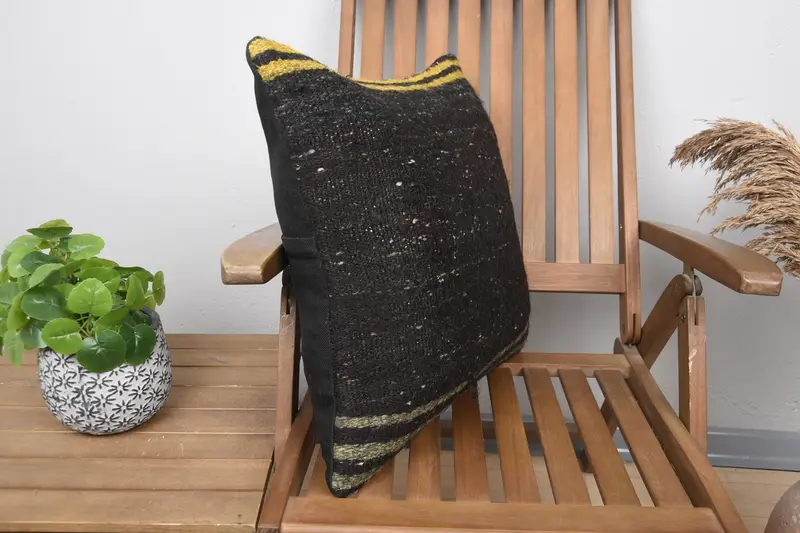 Vintage Kilim Pillow, Vintage Kilim Throw Pillow, 20x20 Brown Pillow Case, Office Chair Pillow Cover, Pillow Sham, Armchair Pillow Sham, Gift Pillow - 2