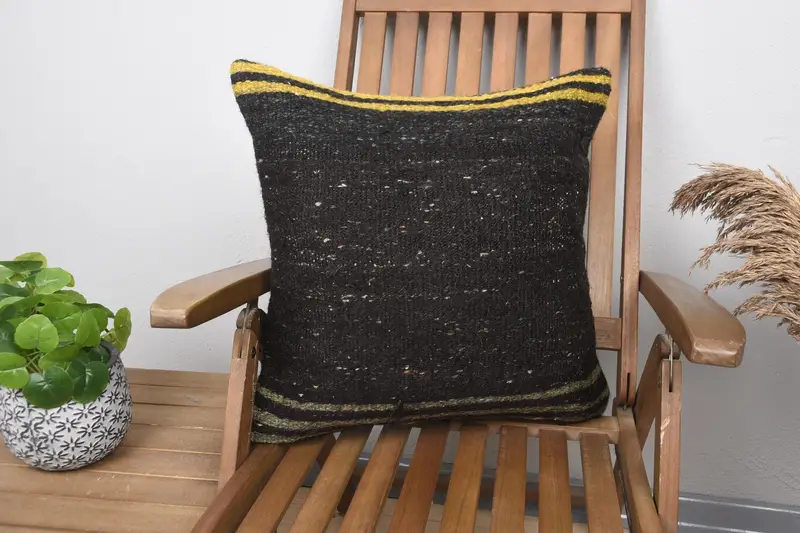Vintage Kilim Pillow, Vintage Kilim Throw Pillow, 20x20 Brown Pillow Case, Office Chair Pillow Cover, Pillow Sham, Armchair Pillow Sham, Gift Pillow - 1
