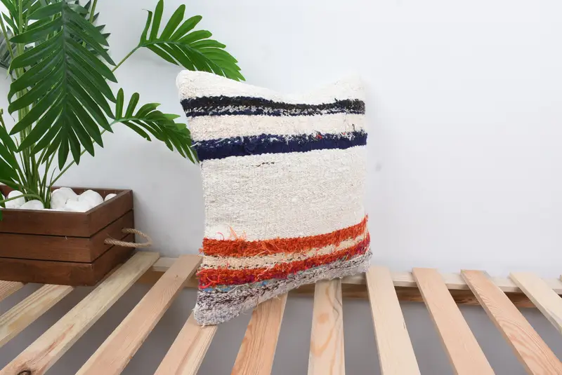 Vintage Kilim Throw Pillow, Interior Designer Pillow, Cushion Case, 14x14 White Pillow Case, Kilim Cushion Sham, Traditional Cushion - 4