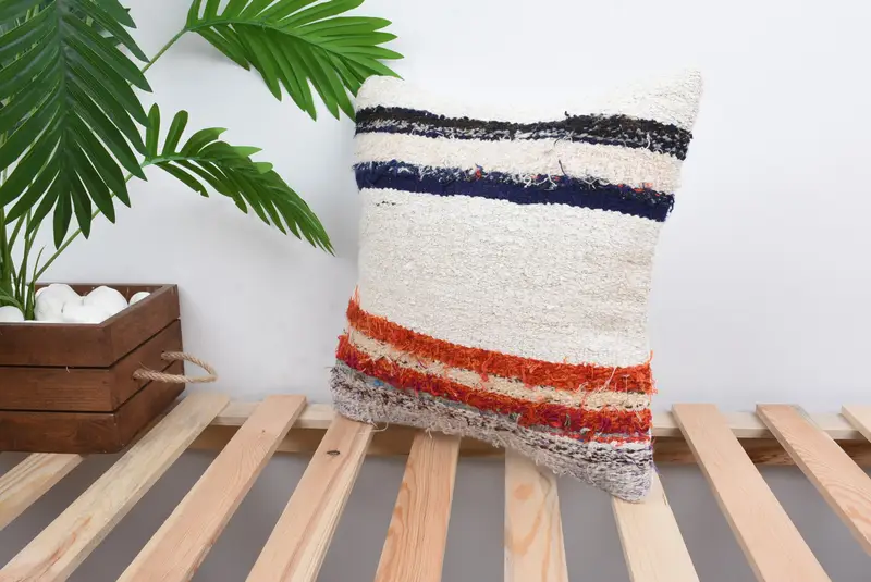 Vintage Kilim Throw Pillow, Interior Designer Pillow, Cushion Case, 14x14 White Pillow Case, Kilim Cushion Sham, Traditional Cushion - 5