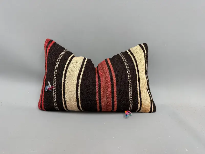 Kilim Pillow Cover, Handmade Kilim Cushion, Ethnical Kilim Rug Pillow, Handwoven Pillow Sham, 12x20 Brown Cushion, Pillow Case - 1