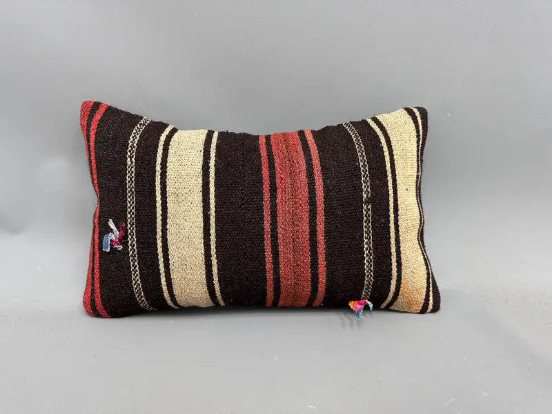 Kilim Pillow Cover, Handmade Kilim Cushion, Ethnical Kilim Rug Pillow, Handwoven Pillow Sham, 12x20 Brown Cushion, Pillow Case - 4