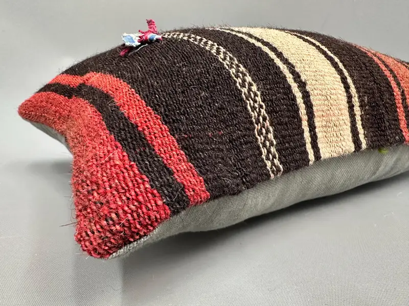 Kilim Pillow Cover, Handmade Kilim Cushion, Ethnical Kilim Rug Pillow, Handwoven Pillow Sham, 12x20 Brown Cushion, Pillow Case - 6