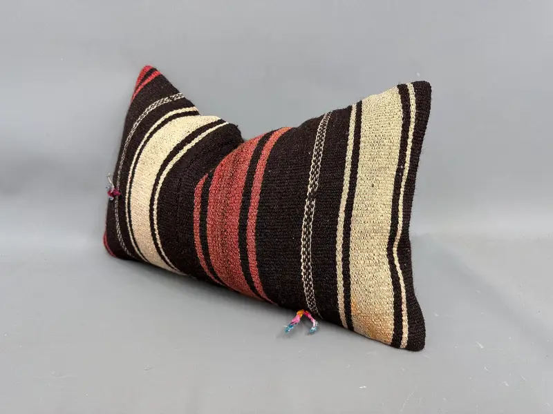 Kilim Pillow Cover, Handmade Kilim Cushion, Ethnical Kilim Rug Pillow, Handwoven Pillow Sham, 12x20 Brown Cushion, Pillow Case - 3