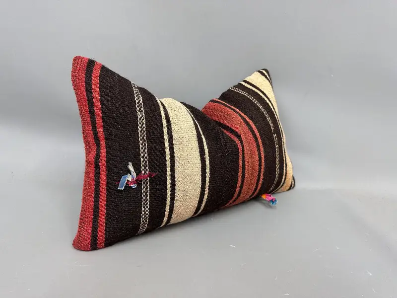 Kilim Pillow Cover, Handmade Kilim Cushion, Ethnical Kilim Rug Pillow, Handwoven Pillow Sham, 12x20 Brown Cushion, Pillow Case - 2