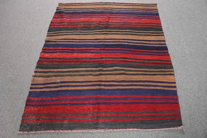 Turkish 4.1x4.8 ft Rug, Vintage Accent Rug, Red Floral Rug - 1