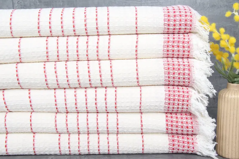 Turkish Tea Towels Red Beige Organic Cotton 20x40 Inches