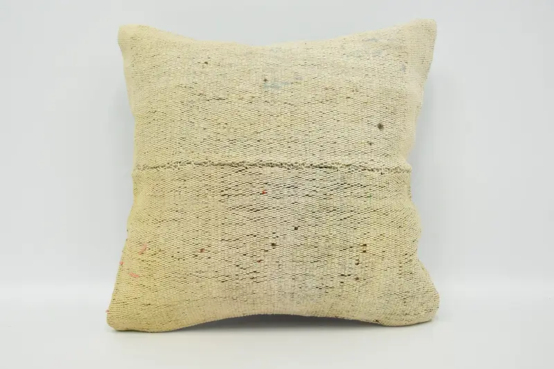 Ethnical Kilim Rug Pillow, 16x16 Beige Pillow Case, Turkish Kilim Pillow, Vintage Kilim Throw Pillow, Wool Kilim Pillow Cushion Case, Pillow - 1