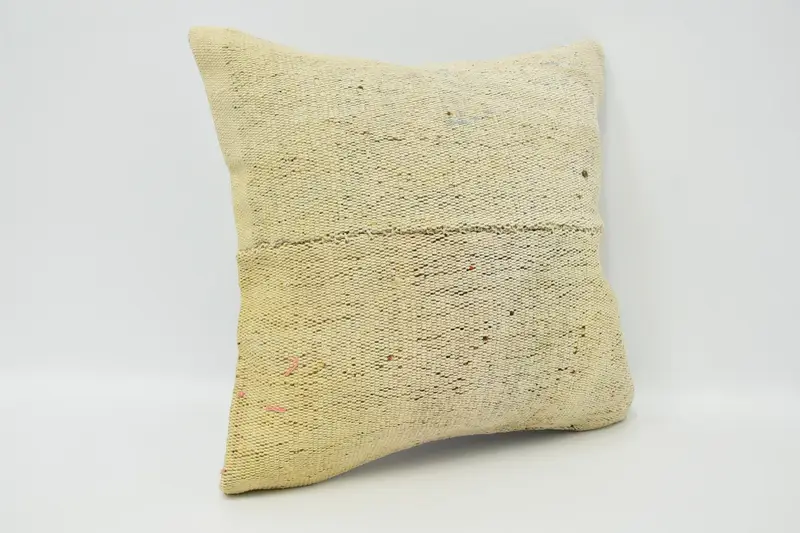Ethnical Kilim Rug Pillow, 16x16 Beige Pillow Case, Turkish Kilim Pillow, Vintage Kilim Throw Pillow, Wool Kilim Pillow Cushion Case, Pillow - 3